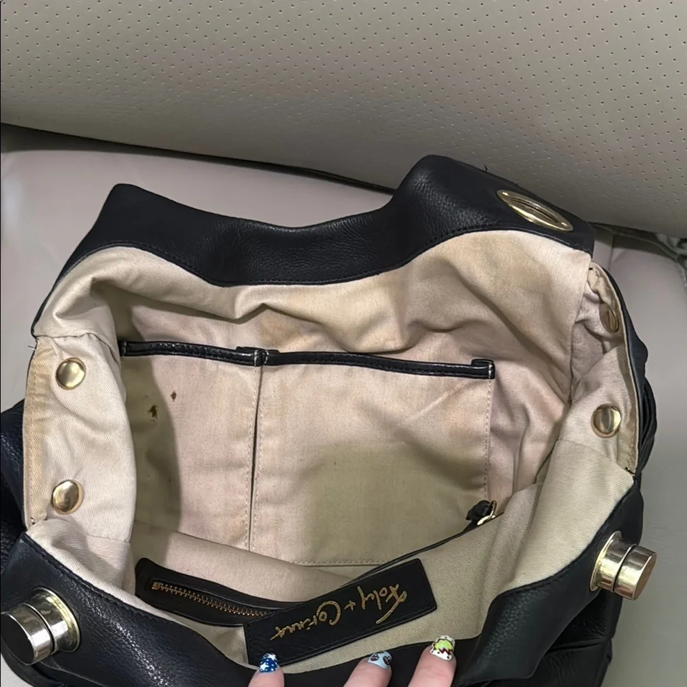Foley + Corinna Black and Gold Leather Shoulder Bag